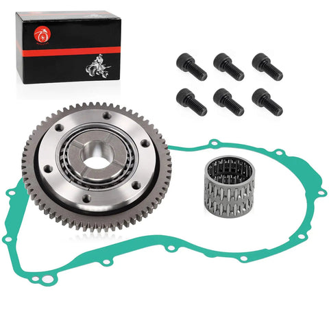 Starter Clutch One Way Bearing Gear Idler Gasket Kit For Yamaha Big Bear 350 400 includes gear, gasket, rollers, and screws.