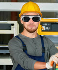 Kickass Welding Safety Glasses With HD Clear Lenses For Grinding And Outdoor Work Featuring Adjustable Nose Pads and Secure Ear Hooks in use.