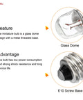 Top Tier E10 Screw Base Miniature Bulbs 12V 5W Warm Yellow Glow 15 Pack with glass dome and metal screw base close-up.