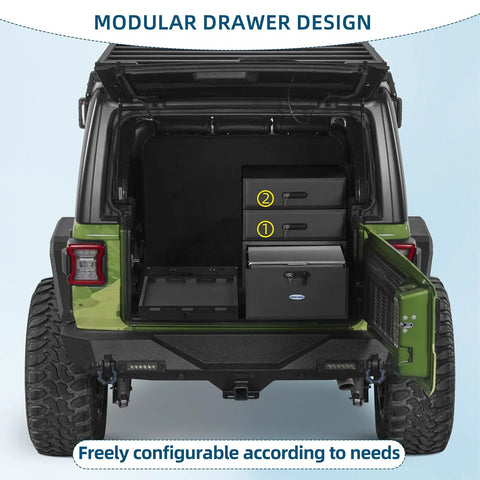 Modular Overland Rugged Drawer Toolbox For Jeep Wrangler JK JL Unlimited 4 Door And Ford Bronco 4 Door with cargo system
