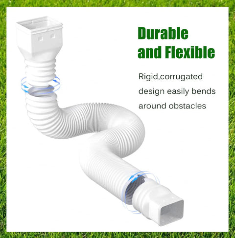 Two Pack Flexible Rain Gutter Downspout Extensions Extend From 21 To 68 Inches, Easy Install Drain Extender Kit With Screws Included, White Finish