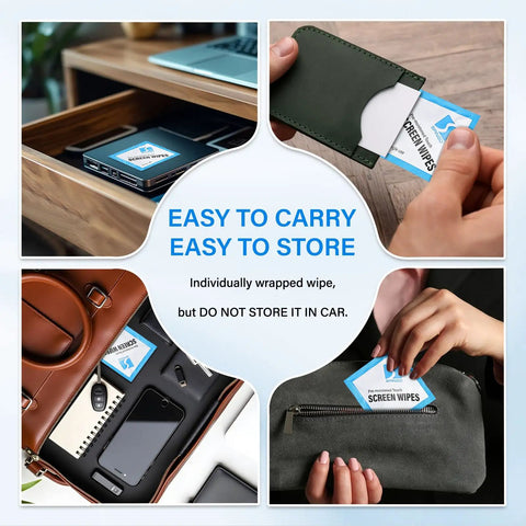Streak Free Crystal Clear Electronic Wipes For Screens Pre Moistened Screen Cleaner Wipes For Phone Laptop Monitor Car Screen And Glasses Non Scratch Formula 240 Count No Fuss easy to carry and store individually wrapped wipes in various settings, do not store in car.