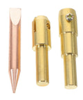 Pro Grade Car Dent Remover Chuck Kit For Auto Body Repair, showing copper soldering tips and brass round pad and weld rod chucks.