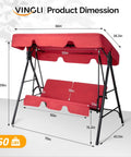 Dimensions of Outdoor Porch Swing With Adjustable Canopy Powder Coated Steel Frame and Heavy Duty Stand in Red