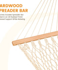 Two Person 12 Ft Double Rope Hammock With Spreader Bar Hand Woven Cotton Outdoor Patio Hammock For Poolside Lounging Fits 13 To 15 Ft Stand Supports Up To 450 Lbs Natural Color 141 X 57 Inches with hardwood spreader bar