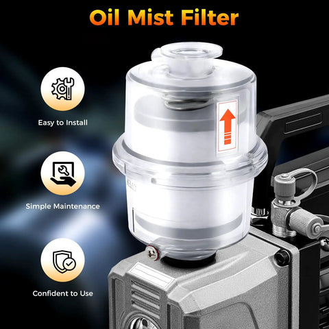 KF25 Oil Mist Filter For Vacuum Pumps 95 Percent High Efficiency Fume Separator with transparent body on motor
