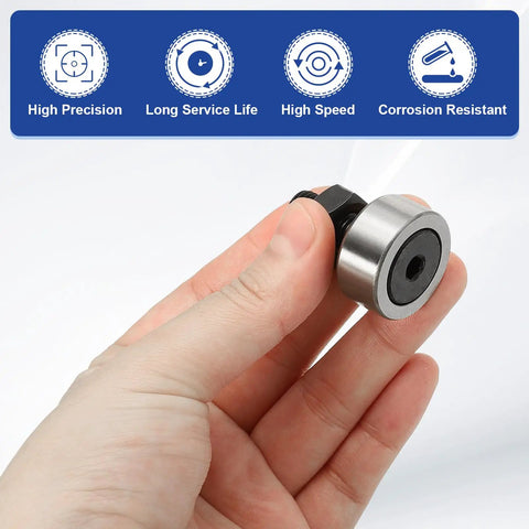 Rock Solid CF10-1 KR26 Cam Follower Bearings Set Of Eight Straight Up Premium Chrome Steel Needle Rollers With Locking Nuts.
