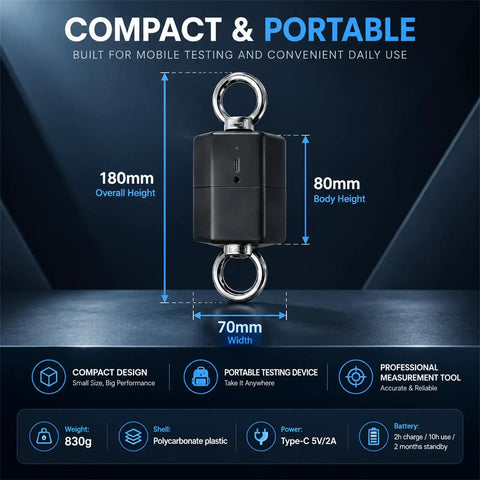 Top Shelf 500kg Isometric Strength Tester And Heavy Duty Push Pull Dynamometer With Smart App Tracking For Pro Grade Muscle Assessment and Beast Mode Athlete Conditioning Gear, compact, portable design with measurements.