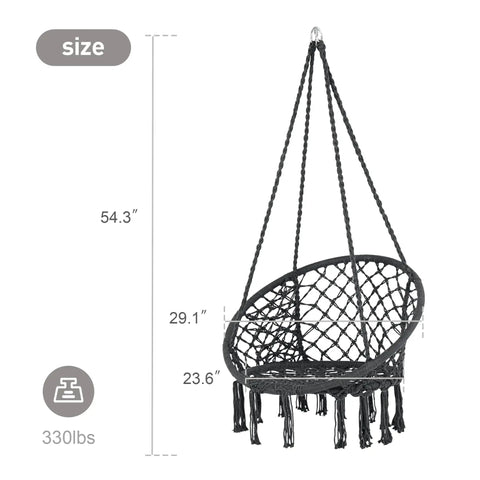 Chill Out Hammock Chair With Macrame Swing, Handwoven Cotton Rope, grey chair with 54.3” height, supports 330 lbs.