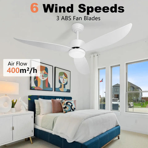 52 Inch Ceiling Fan With Lights Remote Control Easy Peasy Dimmable Led Quiet Dc Motor 6 Speed Reversible installed in bedroom