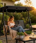 Heavy Duty Patio Swing Canopy Replacement Top Waterproof Windproof UV Resistant Rip Proof Garden Cover Fits 75x45 Or 85x45 Outdoor Swing Seats For Yard Porch Park with woman reading