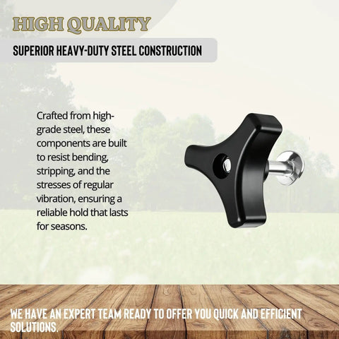 Universal Lawn Mower Handle Screws And Knobs Kit with steel triangle fastener screw on wood surface, high quality