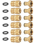 Solid Brass Garden Hose Quick Connector Set Three Quarter Inch Fittings No Leak Easy Connect Male And Female 6 Pack for Hoses