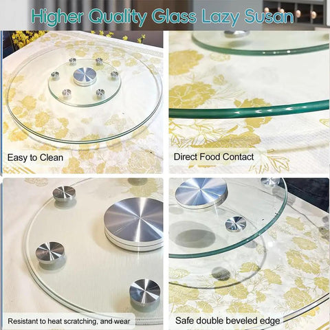 Extra Large 110cm Clear Glass Lazy Susan Turntable For Dining Table And Kitchen Counter Rotating Serving Tray showing easy-to-clean surface.