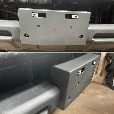 Front Bumper License Plate Frame Bracket For Nissan Frontier 2005 2006 2007 2008 2009 2010 2011 2012 2013 2014 2015 2016 2017 2018 2019 Steel Bumper Direct Replacement No Drilling mounted view