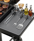 Silicone Grill Mats For Griddle Spatula Tool Mat With Drip Pad Side Shelf Pad Easy Clean BBQ Mats with utensil organizer on gray mat