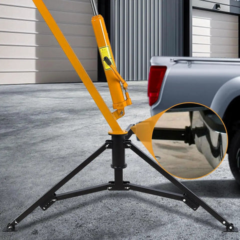 Hydraulic Hitch Mounted Pickup Truck Crane With 360 Degree Swivel 1000 Lbs Lift Capacity Three Adjustable Settings shown mounted