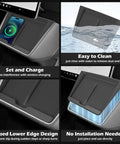 Tesla Model Y Juniper Standard Center Console Organizer Set With A Badass Wireless Charging Pad and Squared Away Cup Holder Insert displaying features and ease of use.