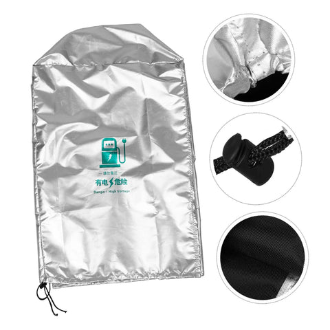 Rock Solid EV Wall Charger Cover Built To Crush Rain And UV Exposure Sleek Outdoor Shield, silver fabric.