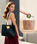 Two-piece lens-wipes carrying case set; includes small green kiwi-style case shown with a beige tote.