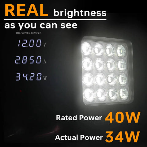 Badass 4 Inch LED Tractor Work Light Bars 12V Flood Beam Off Road Backup Driving Lamps Heavy Duty Pair demonstrating brightness levels.
