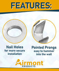 Heavy Duty Nail Plate Shield For Wood Studs, 16-Gauge Steel, 1.5 x 2.5 Inches, details on nail holes and pointed prongs