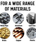 Image showing various materials: metal pipe, aluminum, cast iron, brass, copper, plastic, for M10 X 1.5 Carbon Steel Tap Set use.