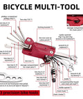Bike Repair Multitool Kit 21 In 1 With Carry Case Portable Cycling Tool Set open to show multiple tools including hex keys and wrenches.