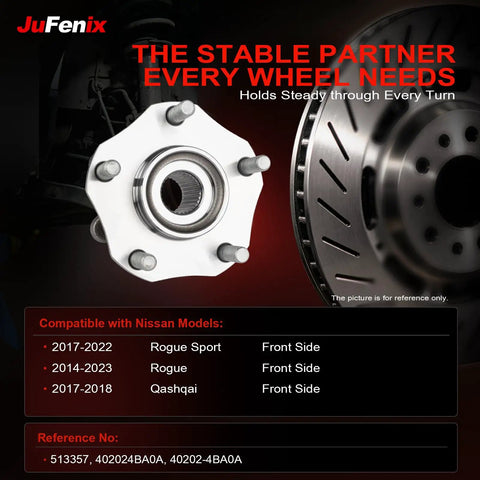Heavy Duty Front Wheel Hub Bearing Assembly With Abs For 5 Lug Fits Nissan Rogue 2014 Through 2023 And Rogue Sport 17 Through 22, detailed view showing 5 lug holes.