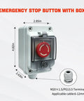 No Frills Shop Grade Emergency Stop Push Button Station Box with Heavy Duty Enclosure, 4.82in tall and 2.85in wide.