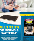 Electronic Disinfecting Wipes For Laptops Computers TVs And All Screen Surfaces No Residue 2 Pack 15 Count package next to tablet