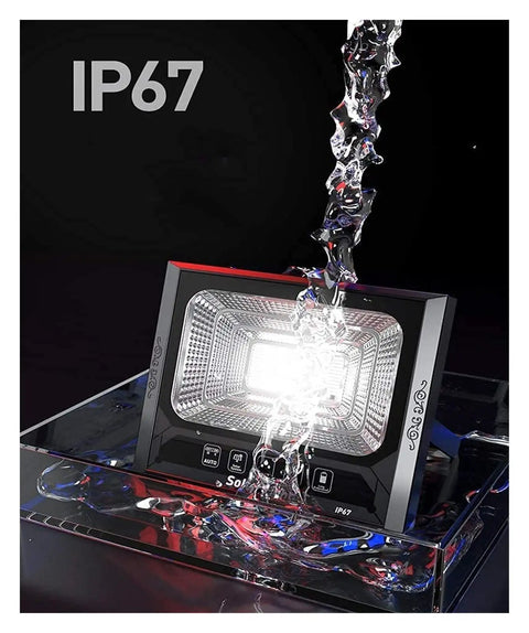 Heavy Hitter Solar Flood Light With Wireless Remote And Auto Dusk To Dawn Sensor Ultra Bright Waterproof Led Security Spotlight being tested under water for IP67 rating.
