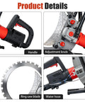 Badass Build 9000W Brushless Motor Electric Wall Saw with handle, adjustment knob, ring saw blade, and water hose.