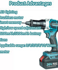 No Sweat Heavy Duty Cordless Rivet Gun With Dual Gears And Smart Memory And Normal Modes showcasing LED light and brushless motor.