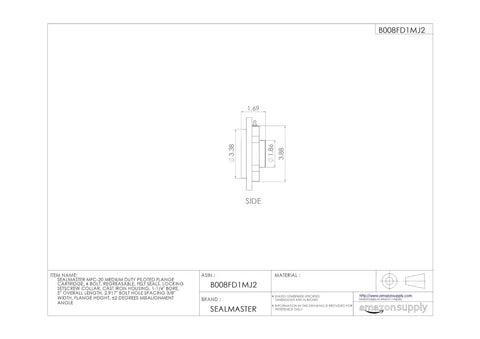 Built Tough Piloted Flange Bearing With Rugged Cast Iron Housing Four Bolt Mount And Felt Seals One Point Two Five Inch Bore technical diagram.
