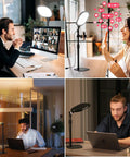 Adjustable Desk Ring Light With Stand For Webcam And Video Calls in use for video meetings and streaming, showcasing 30 light modes.