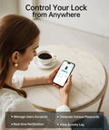 Person using smartphone app for Built In WiFi Smart Lock With Handle Set Keyless Entry Front Door Lock.