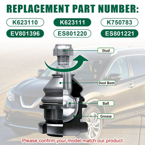 Beefy Front Lower Control Arms With Ball Joints For Nissan Rogue 2014 To 2020, showing parts with replacement numbers and components.