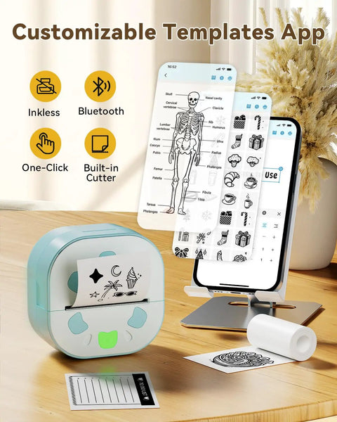Bluetooth Sticker Printer Mini Portable Sticker Maker With 3 Roll Paper Inkless Thermal Printing for iPhone and crafts