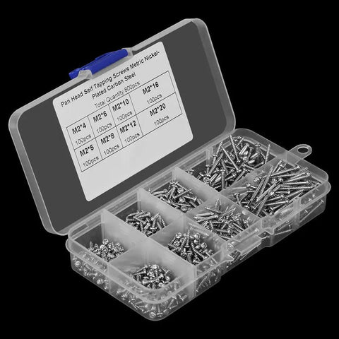 M2 Self Tapping Screws Assortment Kit 800Pcs 8 Sizes 4mm To 20mm cross drive pan head plated carbon steel open box