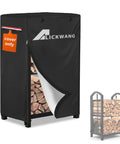 Heavy-Duty 600D Waterproof Firewood Rack Cover for 2-Tier Racks Up to 17 Inches Wide Outdoor Wood Storage Shield shown with rack