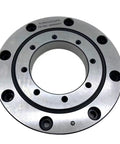 Top Shelf Heavy Duty Cross Roller Slewing Bearing RU85UUCC0 Rotary Ring close-up with silver material and circular design for robot arm joints.