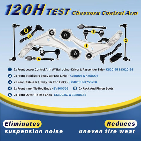 Straight Up Front Lower Control Arm Suspension Kit With Nissan Altima 2007 Through 2013 Including Ball Joints laid out with parts labeled.