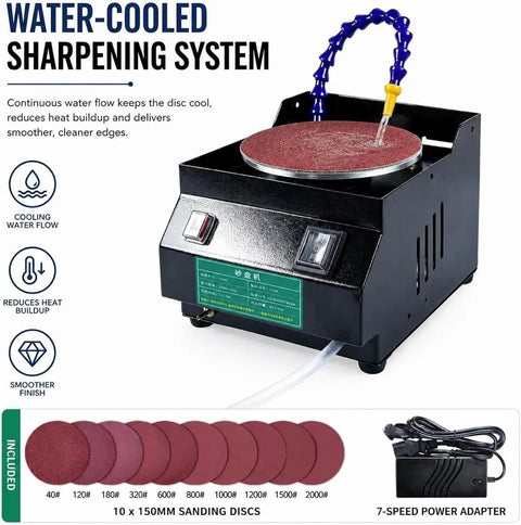 Versatile Wet Dry Bench Grinder And Powerful Electric Knife Sharpener With 7 Speed Settings For Metal Polishing And Tool Sharpening With water-cooled system.