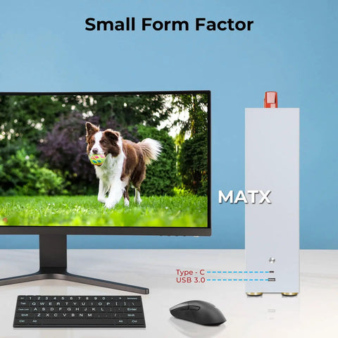 Side view of Carryable Micro ATX PC Case With Handle For Small Form Factor Builds ITX MATX Mini Tower White with monitor and accessories