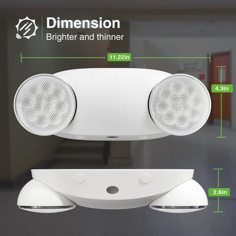 8 Pack Commercial Emergency Lights Featuring Dual Adjustable Led Lamps And A Rock Solid Ninety Minute Battery Ready To Roll When Power Fails At Your Business Location, showing dimensions of 11.22in and 4.3in.