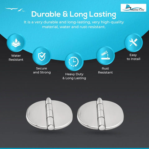 Ultra Durable Heavy Duty Marine Grade Stainless Steel Hinges Badass Corrosion Resistant Twist Lock Catches For Yacht Doors And Rv Storage Boxes Saltwater Approved, showing pack of two durable hinges.