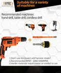 BGTEC 10-piece masonry drill bit set, carbide bits 3/16–1/2 in, shown with orange cordless drill and chuck adapter