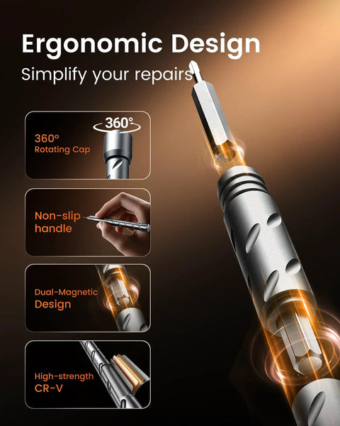Close-up of the Slick Pocket Compact Precision Magnetic Screwdriver Set With Foldable Cube Case showcasing ergonomic design features.
