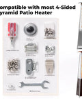 Outdoor Pyramid Patio Heater Hardware Replacement Kit With Bolt And Nut Set For Propane Patio Heaters Galvanized M5 Screws Knob Philips Screwdriver Included Easy Install Weather Resistant Fastener Pack For 4 Sided Pyramid Heaters shown with components